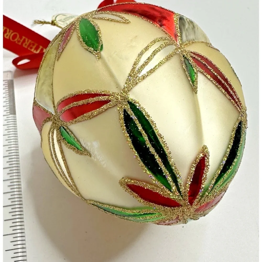 Waterford Renaissance Starburst Egg Glass Christmas‎ Ornament Red Gold Glitter